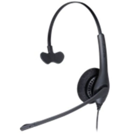 Jabra BIZ 1500 Mono Headset, wired with noise-canceling mic, quick disconnect, plush ear cushions for comfort.