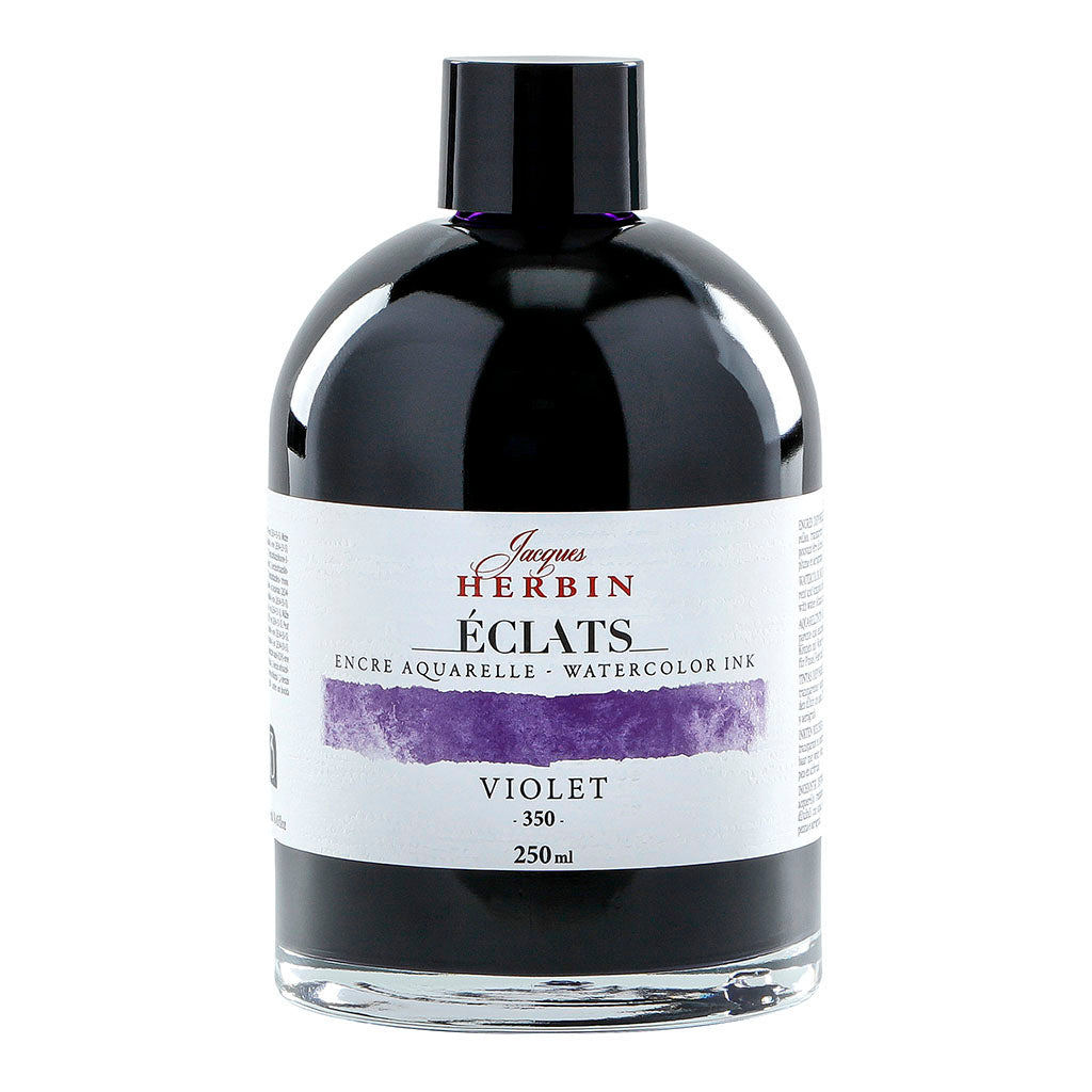 Vibrant 250ml Jacques Herbin Eclats Watercolour Ink in 350 Violet, ideal for blending and creating stunning artwork.