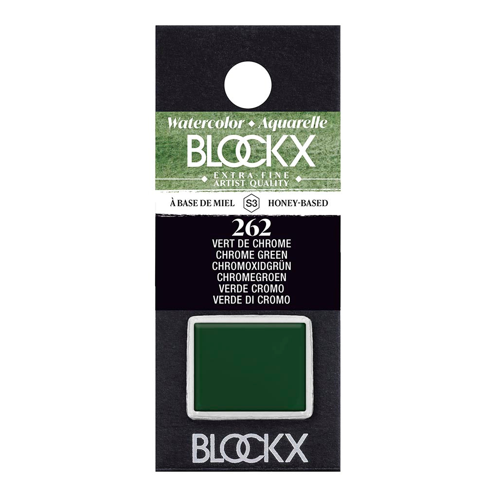 BLOCKX S3 262 Chrome Green watercolour half pan, made with light-resistant pigments for brilliant, opaque color perfection.