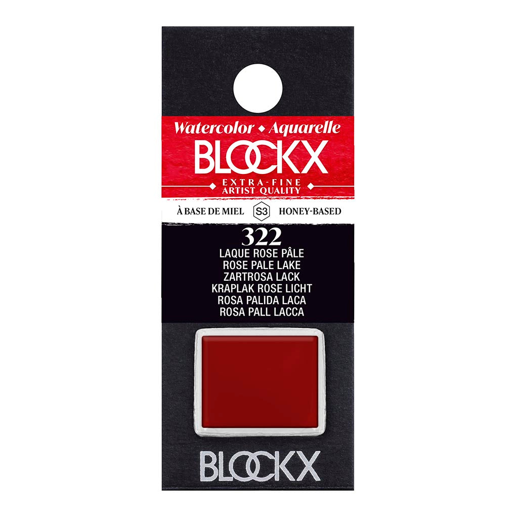 BLOCKX Watercolour Half Pan S3 322 Rose Pale Lake, a vibrant, transparent rose pink ideal for layering and glazing techniques.