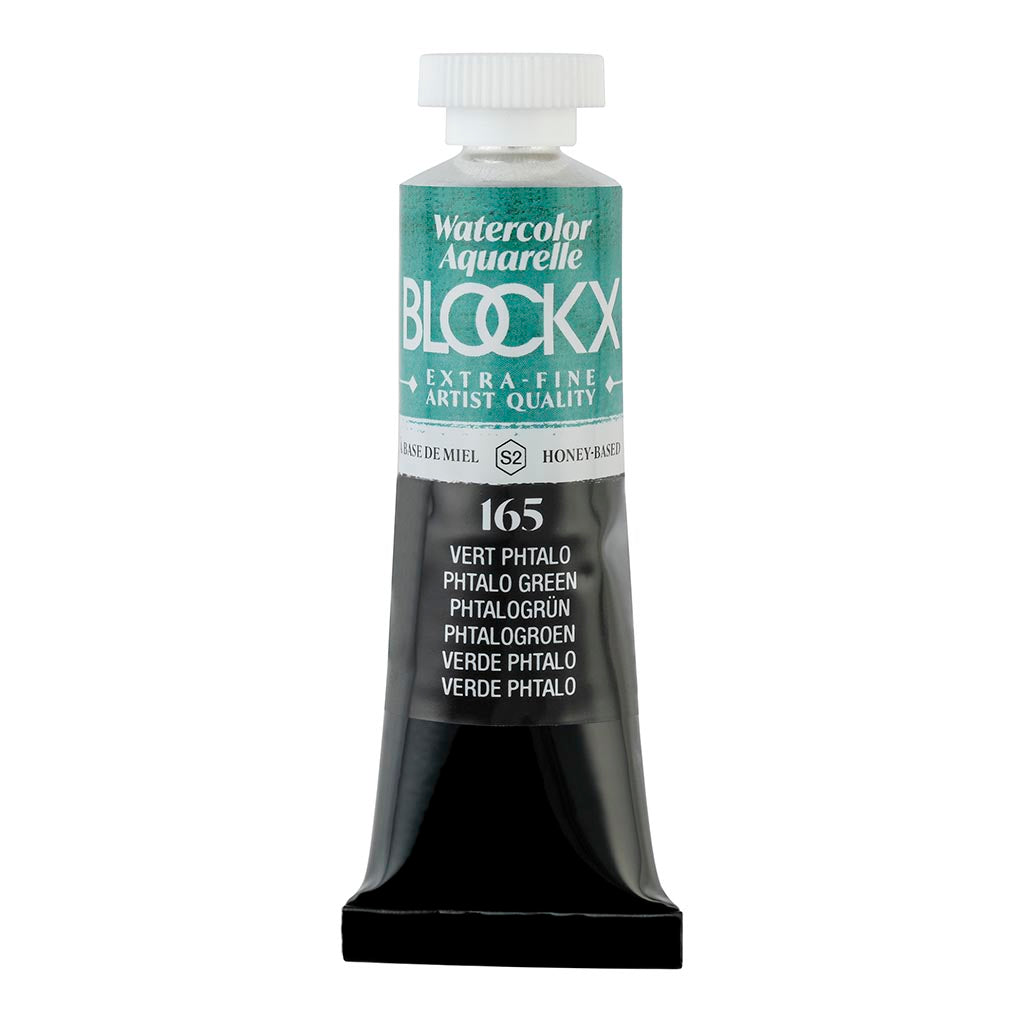 BLOCKX 15ml Watercolour Tube in Phtalo Green, featuring vibrant, light-resistant pigments for professional watercolor art.