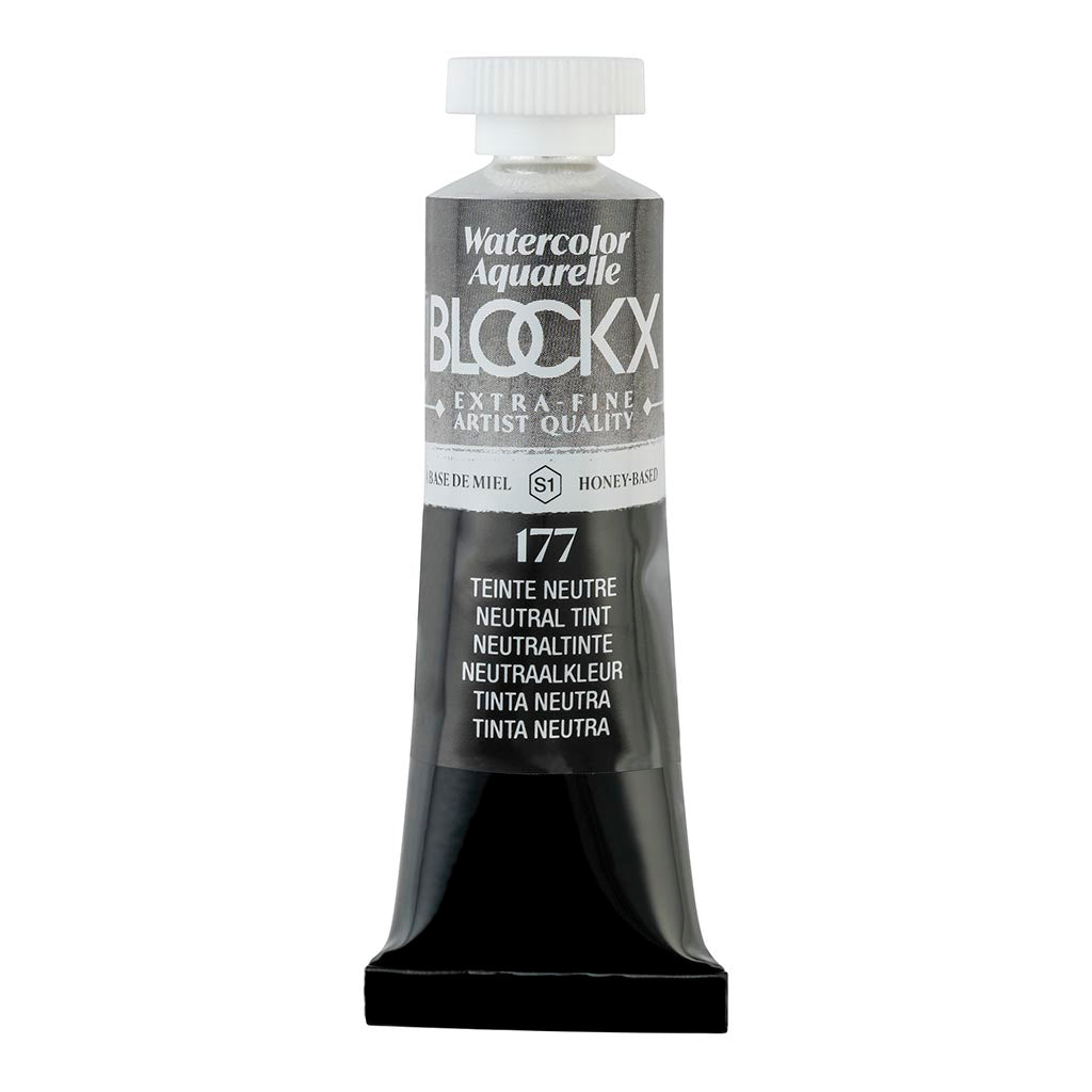 BLOCKX 15ml watercolour tube in Neutral Tint, featuring light-resistant pigments for vibrant, long-lasting color.