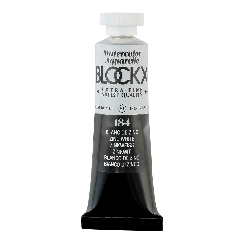 BLOCKX 15ml Zinc White watercolour tube showcasing vibrant, light-resistant pigments for artistic expression.