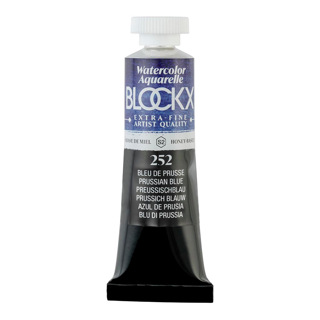 BLOCKX Watercolour Tube 15ml in Prussian Blue, featuring high-quality light-resistant pigments for vibrant, semi-transparent art.