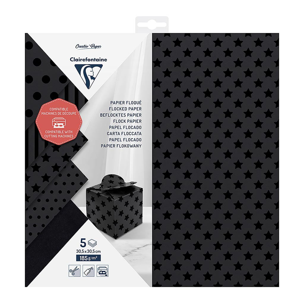 Clairefontaine Cutting Paper Flocked 185g 30.5x30.5cm, Pack of 5
