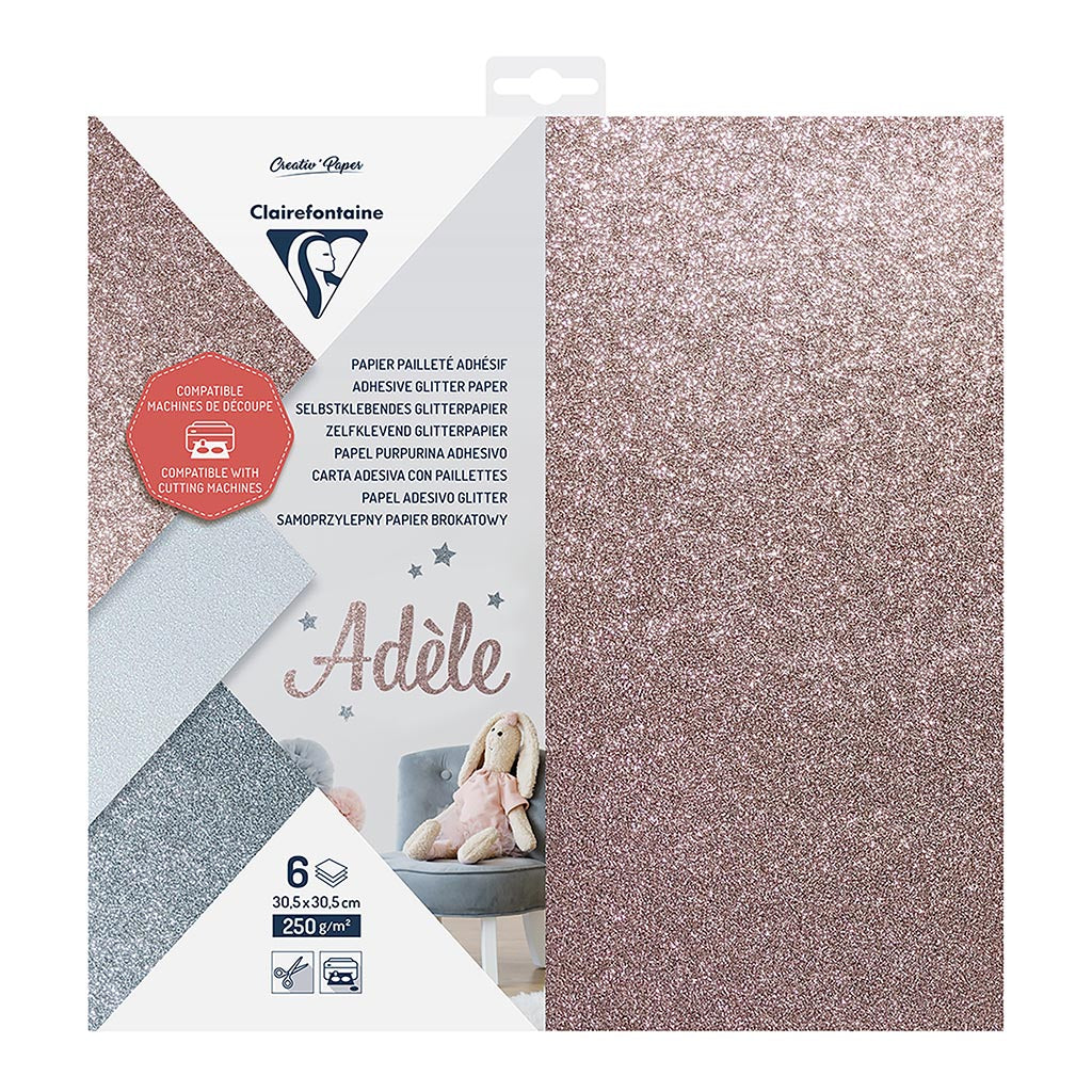 Clairefontaine Cutting Paper Adhesive Glitter 250g 30.5x30.5cm, Pack of 6
