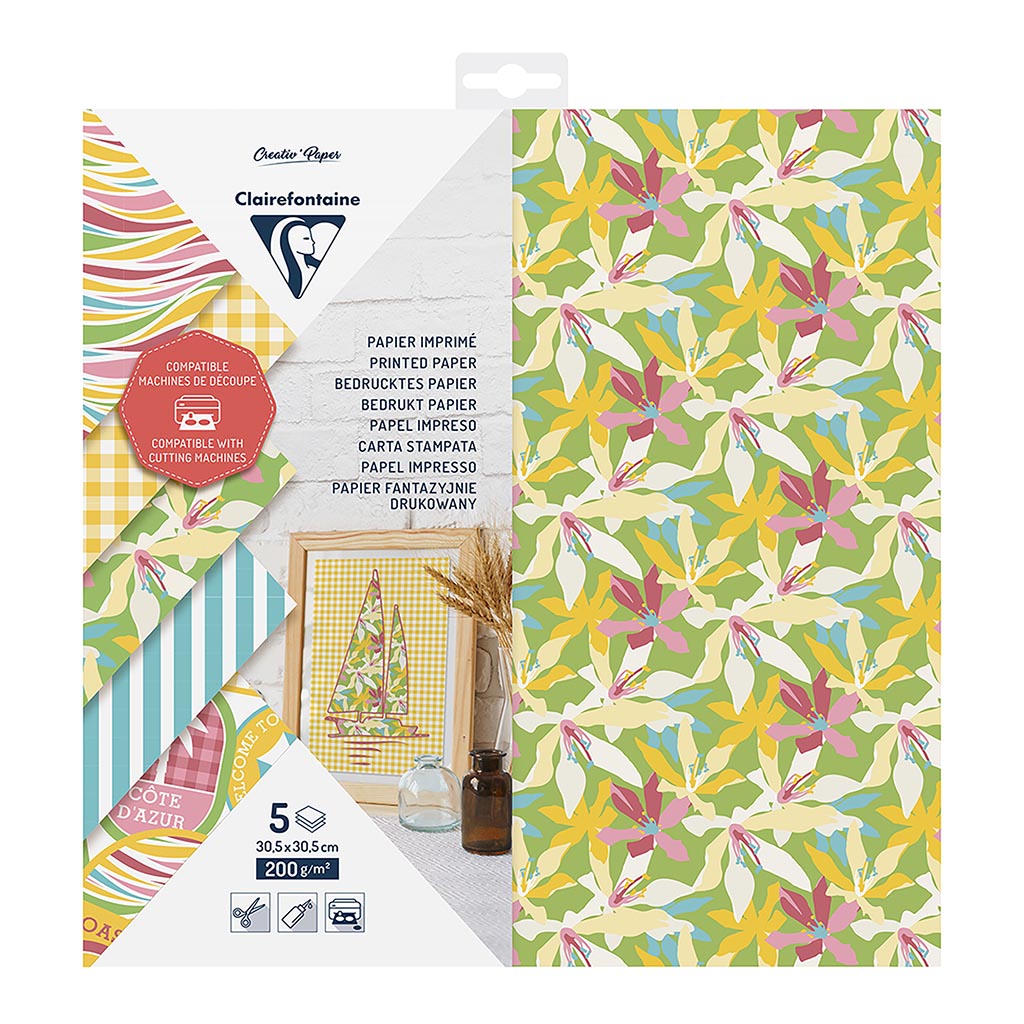 Clairefontaine Cutting Paper Printed 200g 30.5x30.5cm, Pack of 5
