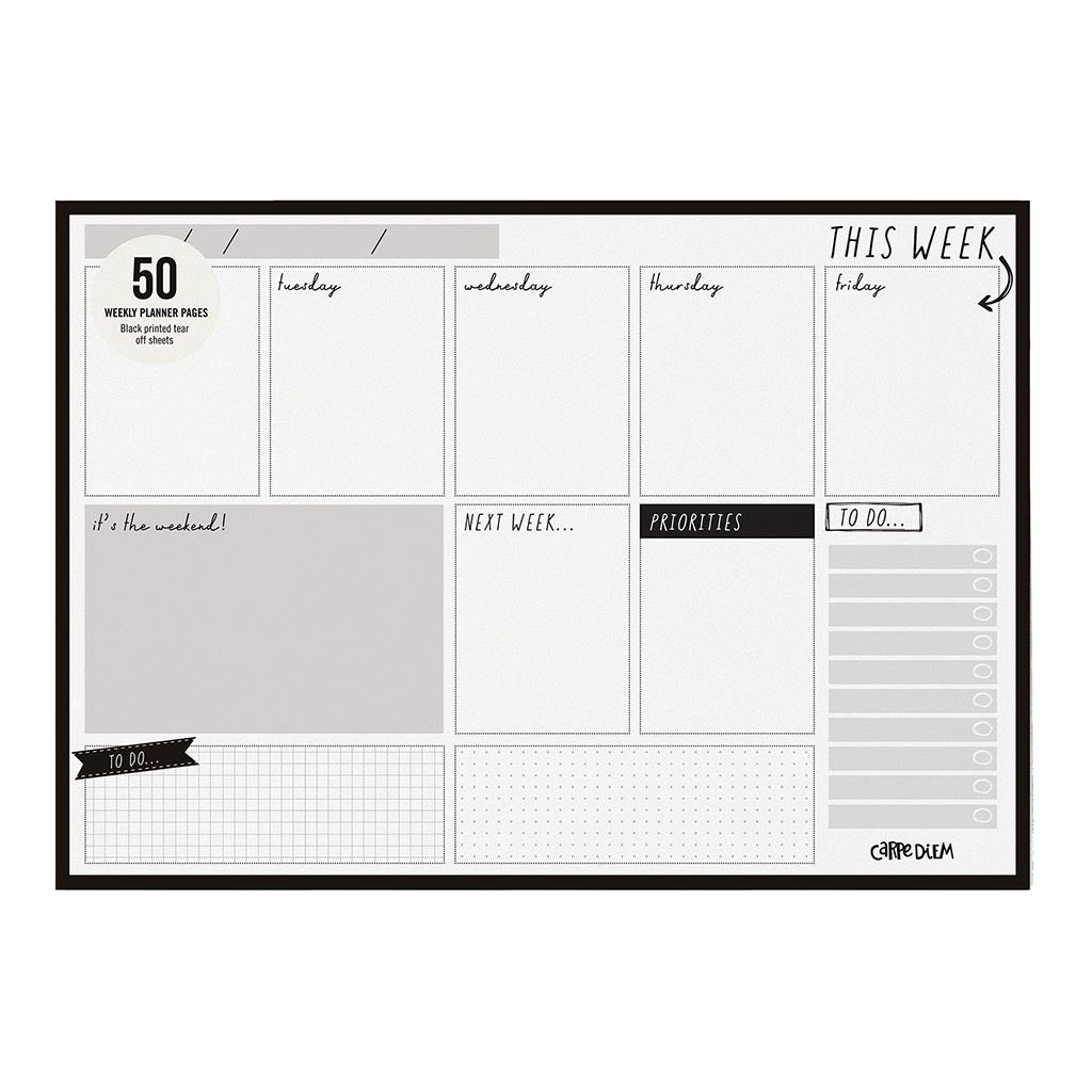 Carpe Diem Weekly Planner Pad Black