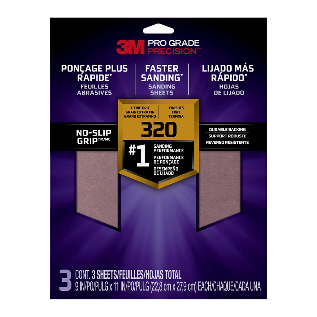 3M Pro Grade Precision Sanding Sheets 26320TRI-3 320 Grit, Pack of 3