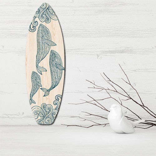 Tohora Surfboard Art in eco-friendly pine ply, 160mm x 500mm, vibrant ocean-themed wall décor, easy to hang.