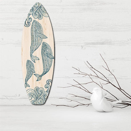 Tohora Surfboard Art in eco-friendly pine ply, 160mm x 500mm, vibrant ocean-themed wall décor, easy to hang.