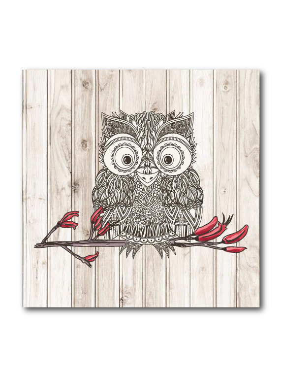 Light wood Morepork Art Block, eco-friendly plywood decor, vibrant prints, compact size, ready to hang.