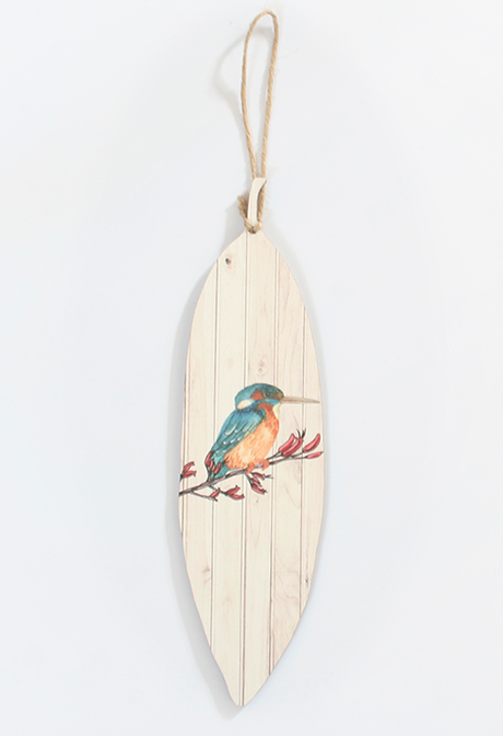 Vibrant wall art featuring a Pohutukawa leaf and King Fisher, printed on 4mm thick pine veneer