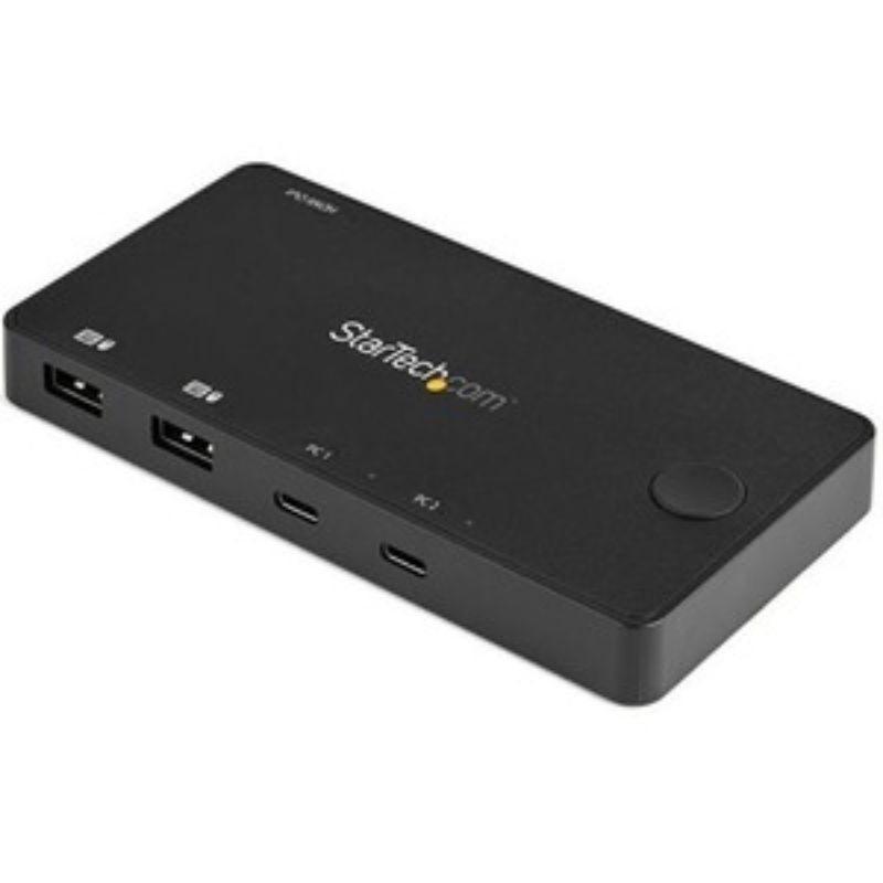 StarTech KVM Switchbox for 2 computers with 4K 60Hz output, HDMI and USB-C, featuring 4 USB ports in a compact design.
