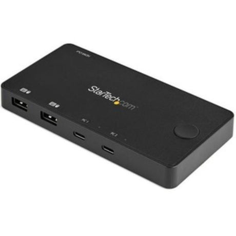 StarTech KVM Switchbox for 2 computers with 4K 60Hz output, HDMI and USB-C, featuring 4 USB ports in a compact design.