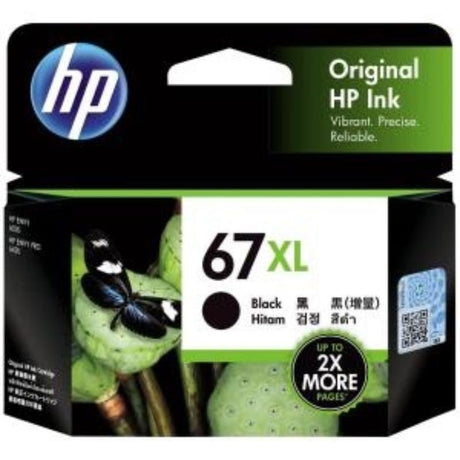 HP 67XL Black Ink Cartridge for vibrant, high-yield prints in HP printers, ensuring reliable performance and crisp quality.