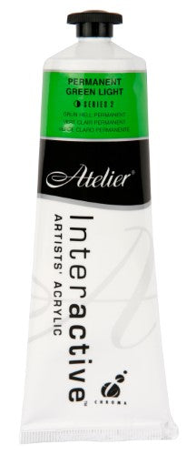 Atelier 80ml Permanent Green Light Acrylic Paint, vibrant and versatile with controlled drying for blending.