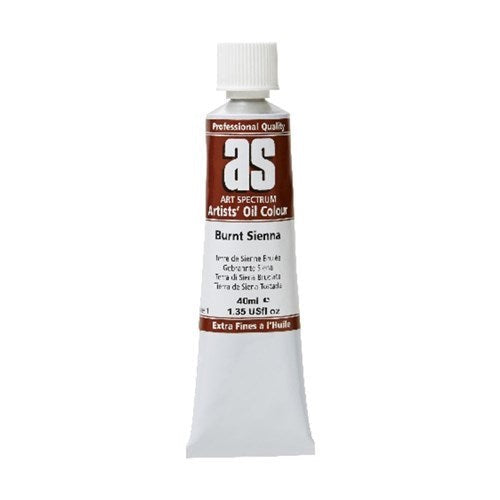 40ml tube of Artist Oil Paint in Burnt Sienna, rich pigment for vibrant, durable artwork; perfect for canvas and mixing.