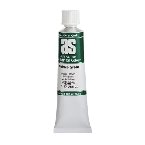 Artist Oil Paint in Phthalo Green, 40ml tube with vibrant pigments, ideal for landscapes and blending.