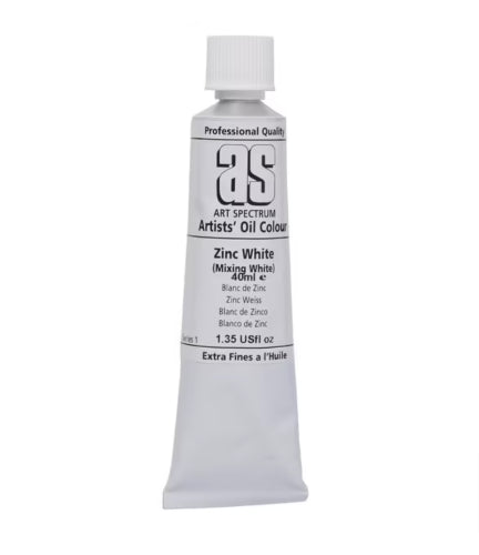 Artist Oil Paint 40ml tube in Zinc White, perfect for mixing and creating vibrant, long-lasting artwork.