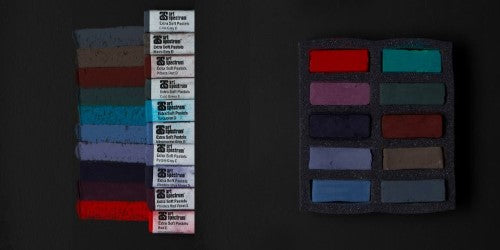Set of 10 dark soft pastels, crafted with pure pigment for vibrant, blendable artistic creations.