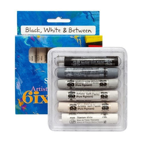 Art Spectrum 6-Pack of black and white soft pastels for vibrant, smooth artistry and effortless blending.