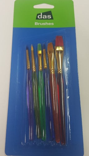 Vibrant Coloured Brush Set of 6 with ergonomic handles for acrylics, watercolors, and oil paints, perfect for all skill levels.