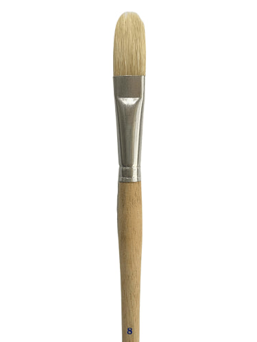 DASS150 Hog Bristle L/H Filbert #8 artist brush for oil and acrylic painting, featuring a comfortable grip and versatile strokes.
