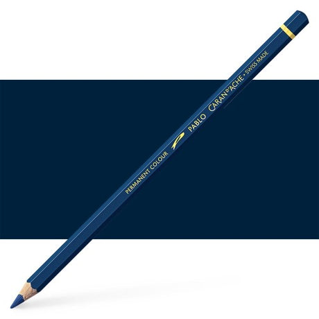 Set of three Caran d'Ache Pablo Prussian Blue artist pencils, featuring vibrant color, precision, and eco-friendly design.