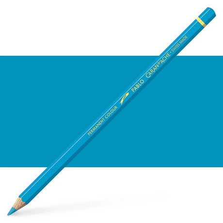 Caran d'Ache Pablo Light Blue artist pencil, showcasing vibrant color and smooth application for creative projects.