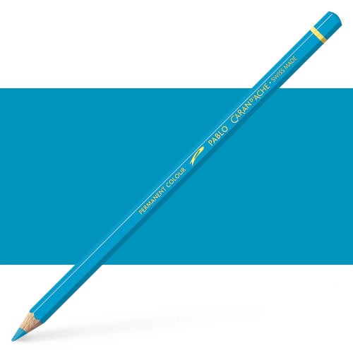 Caran d'Ache Pablo Light Blue artist pencil, showcasing vibrant color and smooth application for creative projects.