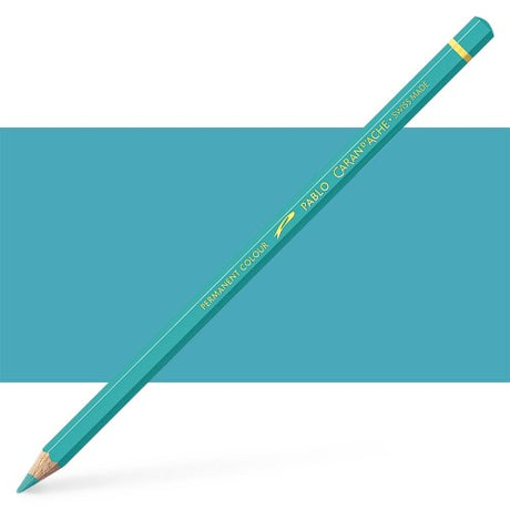 Caran d'Ache Pablo Turquoise Blue artist pencil, showcasing vibrant color and smooth application for art projects.
