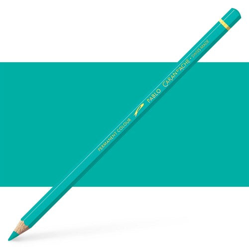 Caran d'Ache Pablo Turquoise Green artist pencils in a 3-pack, known for vibrant color and precision in artwork.