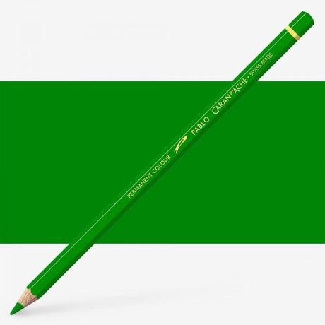 Caran d'Ache Pablo Emerald Green Artist Pencils in a 3 pack, featuring vibrant color, smooth application, and high opacity.