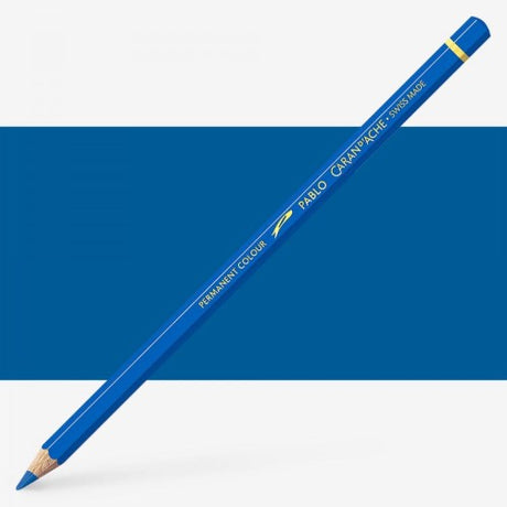 Caran d'Ache Pablo Gentian Blue artist pencil, featuring vibrant color, robust 3.8 mm lead, and exceptional blending for artists.