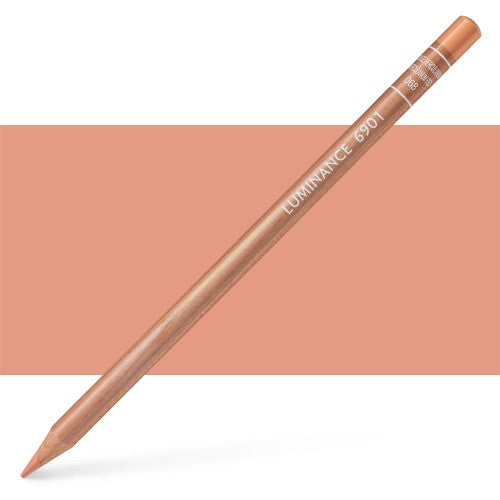 Caran D'ache Luminance pencil in Herculaneum Red, featuring creamy lead, high lightfastness, and eco-friendly cedar wood casing.