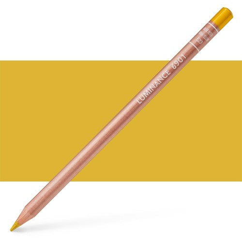 Caran D’ache Luminance Pencils in Indian Yellow, vibrant color, creamy lead, eco-friendly wood, perfect for artists.