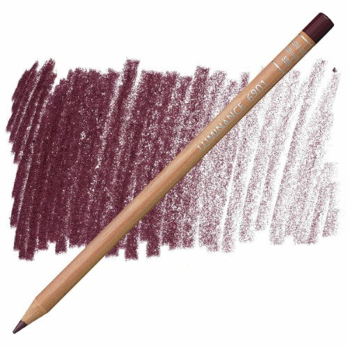 Pack of 3 Caran d'Ache Luminance Colored Pencils in Crim Aubergine, featuring creamy, lightfast leads for vibrant artwork.