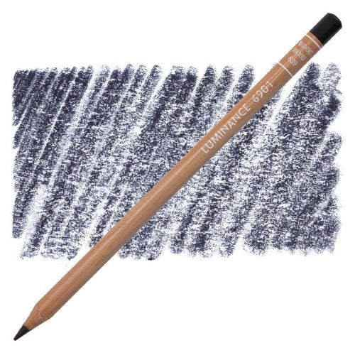 Caran D’ache Luminance Dark Indigo pencils in eco-friendly cedar wood, featuring creamy, light-resistant leads for artists.