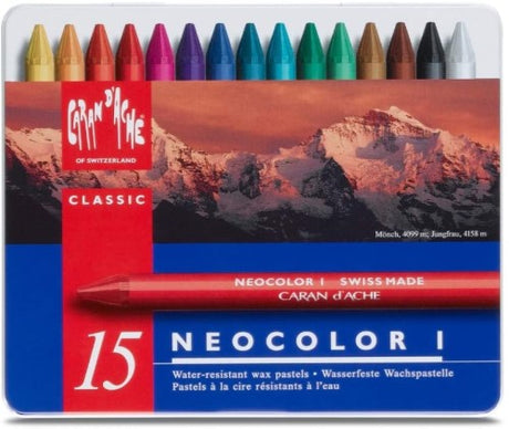 Pack of 15 Neocolor 1 Wax Oil pastels in assorted colors for vibrant, versatile artistic creations.