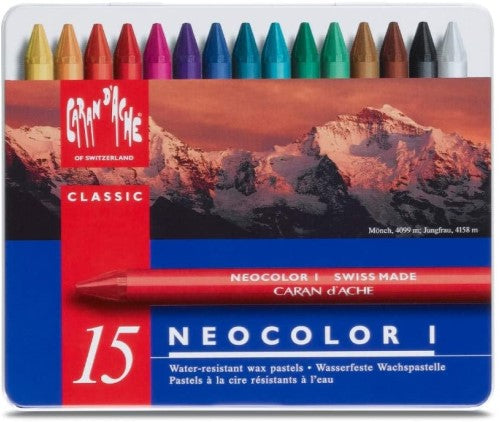 Pack of 15 Neocolor 1 Wax Oil pastels in assorted colors for vibrant, versatile artistic creations.