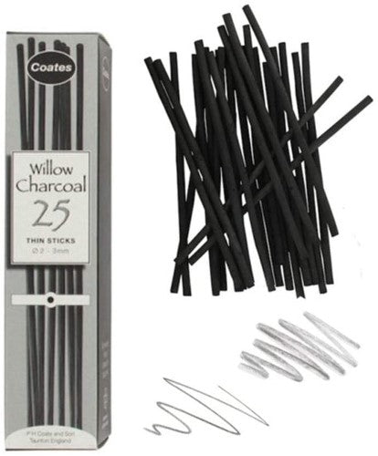 Coates Willow Charcoal Thin (2-3mm): premium artist charcoal for rich tones, smooth blending, and detailed drawings.