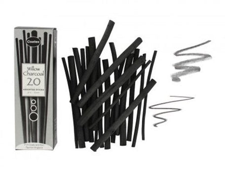 Coates Willow Charcoal Long Lengths, premium quality for rich blacks and smooth application in sketches and portraits.