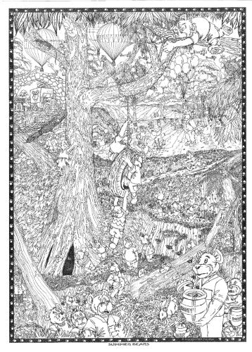 Pack of 10 Summer Bears doodle art posters for creative coloring, ideal for family fun and artistic expression.