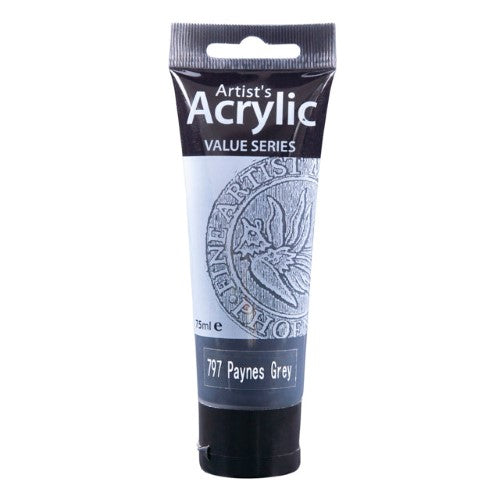 Phoenix Acrylic 75ml Paynes Grey paint, ideal for adding shadows and depth to your artwork with a smooth, quick-drying formula.