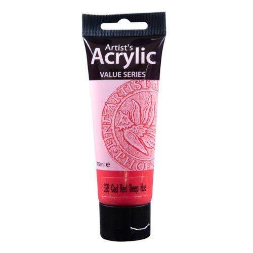 Phoenix Acrylic 75ml Cadmium Red paint tube, vibrant color for versatile painting and crafting projects.
