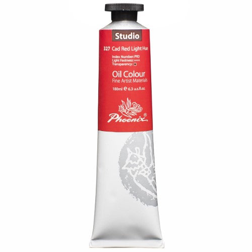 Vibrant 180ml Cadmium Red oil paint, perfect for layering and glazing techniques, ideal for artists of all levels.
