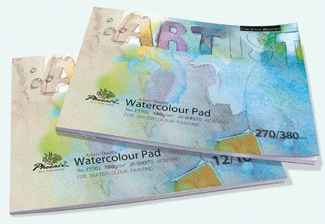PHOENIX A4 watercolor pad with 20 sheets of 180g/m² cold-pressed paper, ideal for vibrant, detailed watercolors.