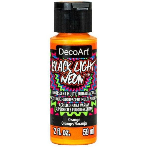 Vibrant 2oz orange neon paint by DecoArt, perfect for glowing art, crafts, and decor under black light.