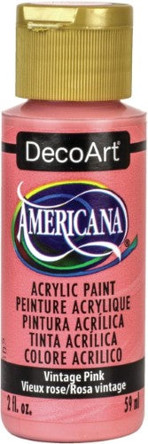 Americana Acrylics 2oz Vintage Pink paint, ideal for artists with its light-fast pigments and smooth matte finish.